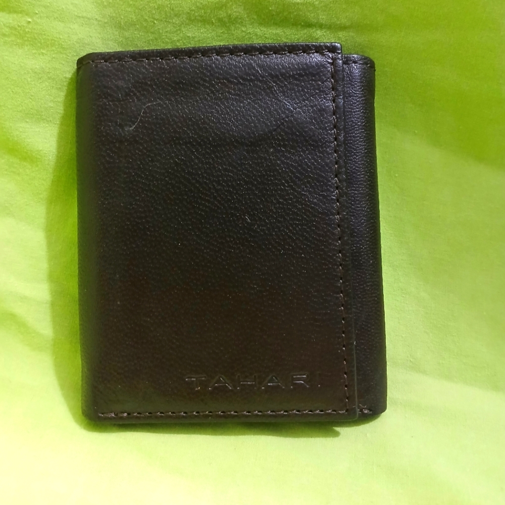 Tahari Genuine Leather Brown Trifold RFID Wallet